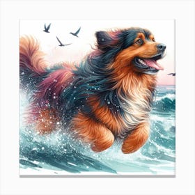Dog In Motion, Dog Watercolour Art Print 1 Canvas Print
