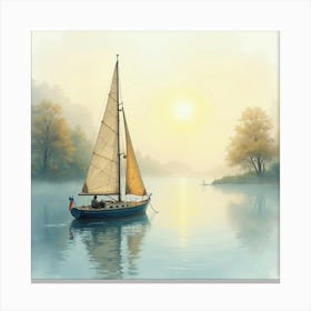 Cozy Sailboat Amidst Watercolor Morning Haze 1 Canvas Print