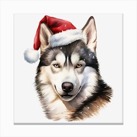 Husky Dog In Santa Hat Canvas Print