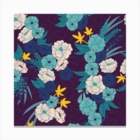 Flower And Floral Pattern On Purple Square Canvas Print