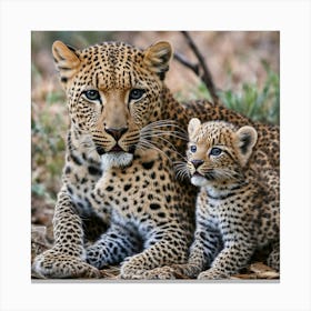 Leopard Mother And Cub Canvas Print