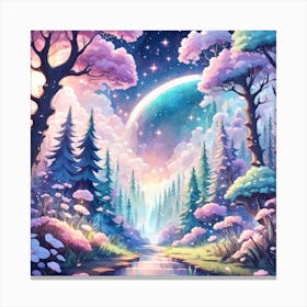 A Fantasy Forest With Twinkling Stars In Pastel Tone Square Composition 372 Canvas Print