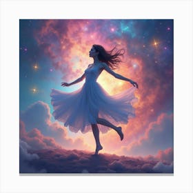 Watercolor Dancer Amidst Dreamy Galaxy Colors 1 Canvas Print