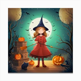 Little Halloween Witch Canvas Print