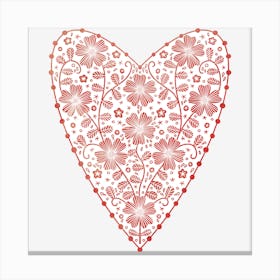 Scandinavian Red and White Floral Heart Canvas Print