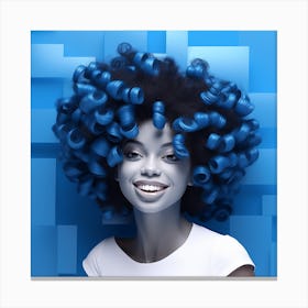 Blue Curly Haired Woman Smiling Canvas Print