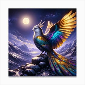 "Celestial Guardian: Mythical Splendor"  Discover "Celestial Guardian," a breathtaking digital print where myth meets majesty under moonlit skies. This vibrant artwork, featuring an eagle-like phoenix, is a masterpiece for fantasy art lovers. Its iridescent plumage and majestic stance make it a focal point in any room. Add this symbol of rebirth and power to your collection and let your imagination soar with the Celestial Guardian. Canvas Print