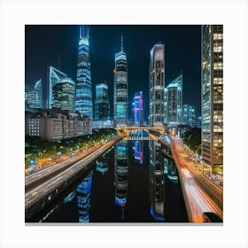 Shanghai Skyline At Night 3 Canvas Print