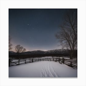 Night Sky Over A Snowy Field Canvas Print