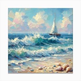 Sailboat On The Sea, Acrylic Painting Style 2 Canvas Print