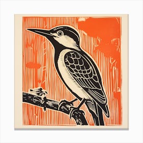 Retro Bird Lithograph Woodpecker 3 Canvas Print