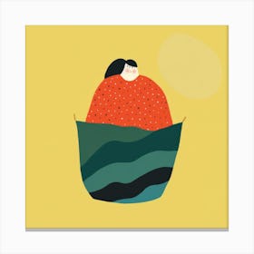 Illustration Of A Woman In A Basket Canvas Print