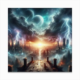 Cityscape With Lightning Canvas Print