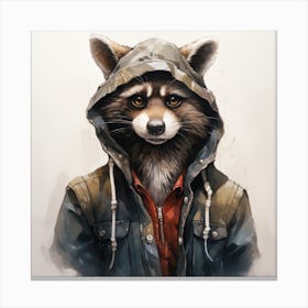 Watercolour Cartoon Raccoon In A Hoodie Canvas Print