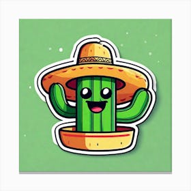 Mexico Cactus With Mexican Hat Inside Taco Sticker 2d Cute Fantasy Dreamy Vector Illustration (11) Canvas Print