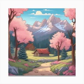 Sakura Blossom Japanese Soothing Pastel Landscape Canvas Print