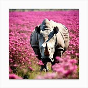 Rhino In Pink Flowers 2 Canvas Print