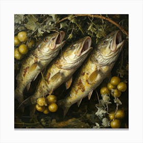 Three Fish With Grapes Canvas Print