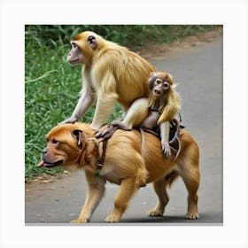 A Monkey Ride On Dog 689103601 Canvas Print