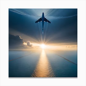 Airplane Flying Over The Ocean Canvas Print