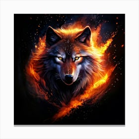 Majestic Wolf Center Of Composition Surrounded By A Dynamic Play Of Fiery And Electric Sparks Bat Canvas Print