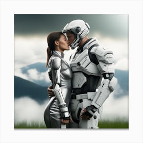 Futuristic Couple Kissing Canvas Print