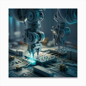 Robots Working On A Circuit Board Canvas Print