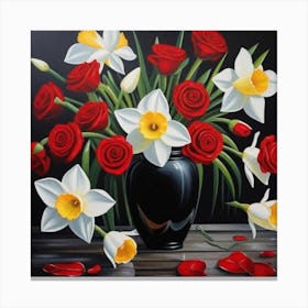 Roses And Daffodils Canvas Print