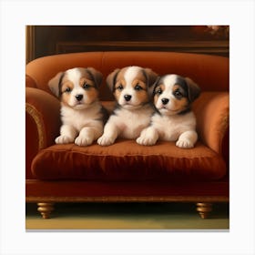 Three Puppies On A Couch 1 Canvas Print