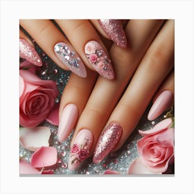 Pink Nails And Roses Canvas Print