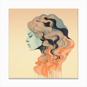 Dream by F Parrish | waves | retro art | muted colours | wall art | feature wall | female head | female art print | FParrish Art Prints Canvas Print