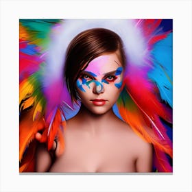Colorful Girl With Feathers Canvas Print