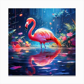 Very Colorful Picture Of Flamingo In Water Beautiful Lighting And Reflections Golden Ratio Fake (1) Canvas Print