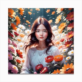 Girl With Flowers Canvas Print