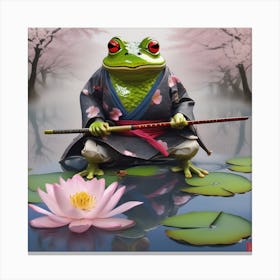 Frog Samurai In Battle Stance Canvas Print