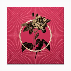 Gold Variegated French Rose Glitter Ring Botanical Art on Viva Magenta Canvas Print