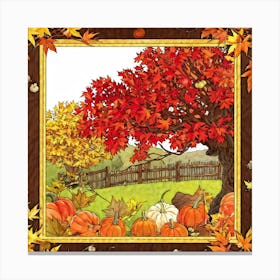 A Seasonal And Highly Detailed Illustration Featuring A Sun Dappled Oak Its Red And Brown Leaves Da 1 Canvas Print