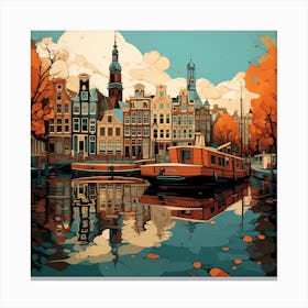 Autumnal Amsterdam Canal Reflections Canvas Print