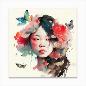 Watercolor Floral Asian Woman #8 Canvas Print