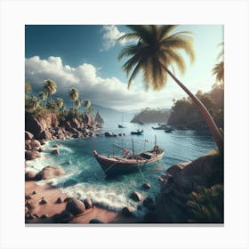 Rocky Beach With Palm Trees Canvas Print