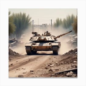 Apocalyptic Merkava Tank Destroyed Landscape With War Zone Destruction 0 Canvas Print