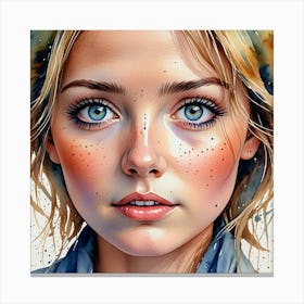 Watercolor Of A Girl With Blue Eyes Canvas Print