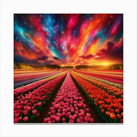 Tulip Field At Night Canvas Print