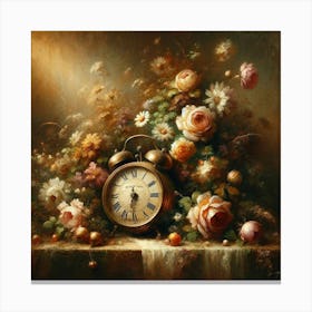 Clock And Flowers Canvas Print