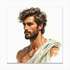 Watercolor Portrait Of A Greek Man With An Air Of Elegance And Ancient Charm 1 Canvas Print