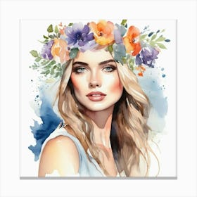 woman portrait with flowers head crown 6 Canvas Print