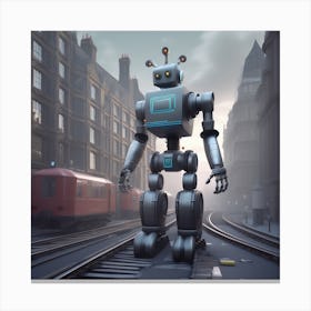 Robot On Train Tracks 2 Canvas Print