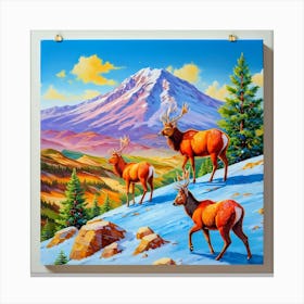 Elk In The Snow Canvas Print