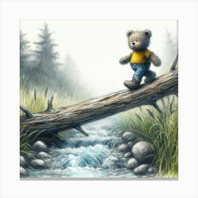 Teddy Bear Crossing Stream Canvas Print