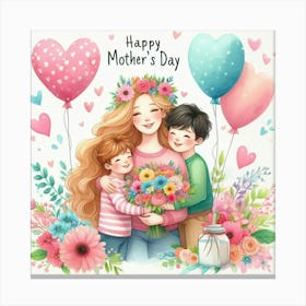 Happy Mother's Day Mother and Sons Canvas Print